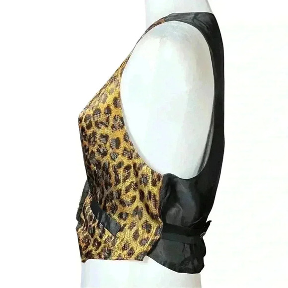 Vintage 80s Leopard Cheetah Cropped Satin Vest Brass Buttons. Retro Funky. S/M. - Picture 6 of 10